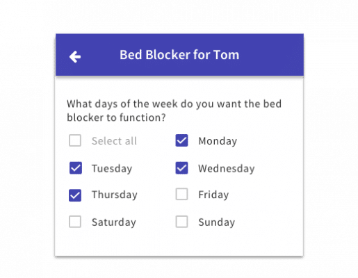 Choose the days that you want to bed blocker to be enabled
