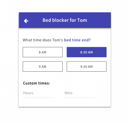 Choose the end time for bed blocker