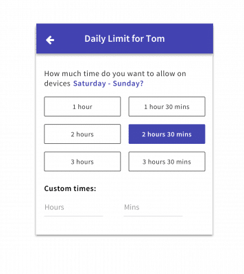 Preset times for the weekend Daily Limit, or a place you can enter your own custom limit
