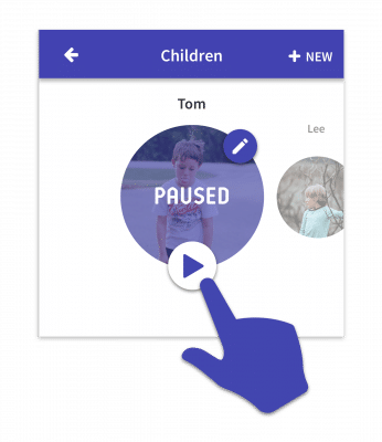 Tap on the Play button on your child's profile to unpause it
