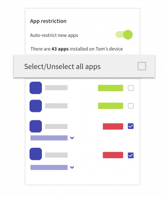 Select/unselect all apps tick box
