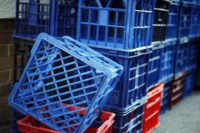 Stacks of milk crates
